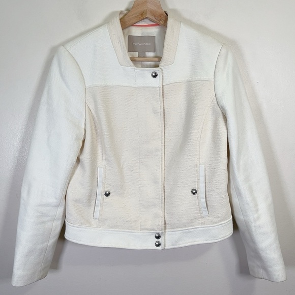 Banana Republic Beige Tan Moto Textured Zip  Jacket - Picture 2 of 14